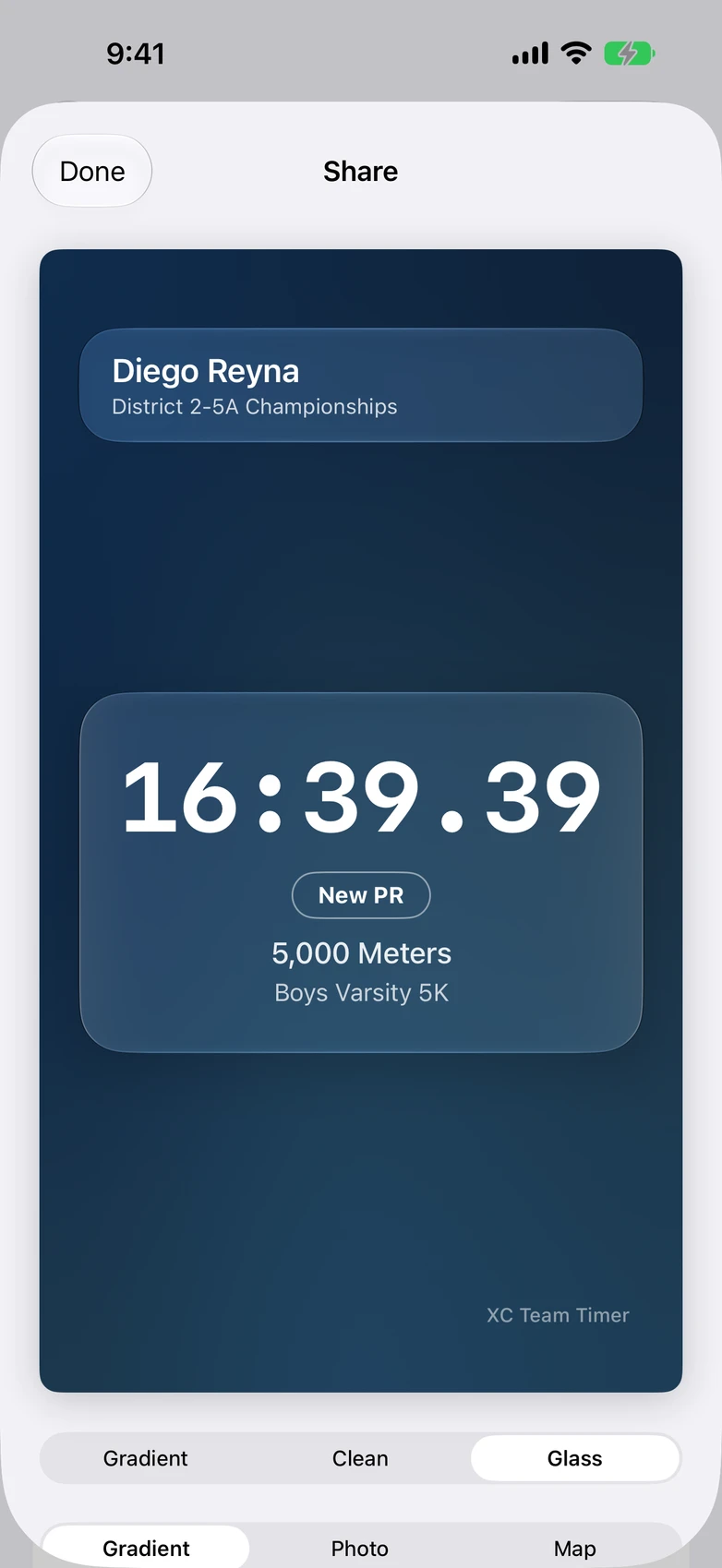 XC Team Timer — share card ready for the group chat