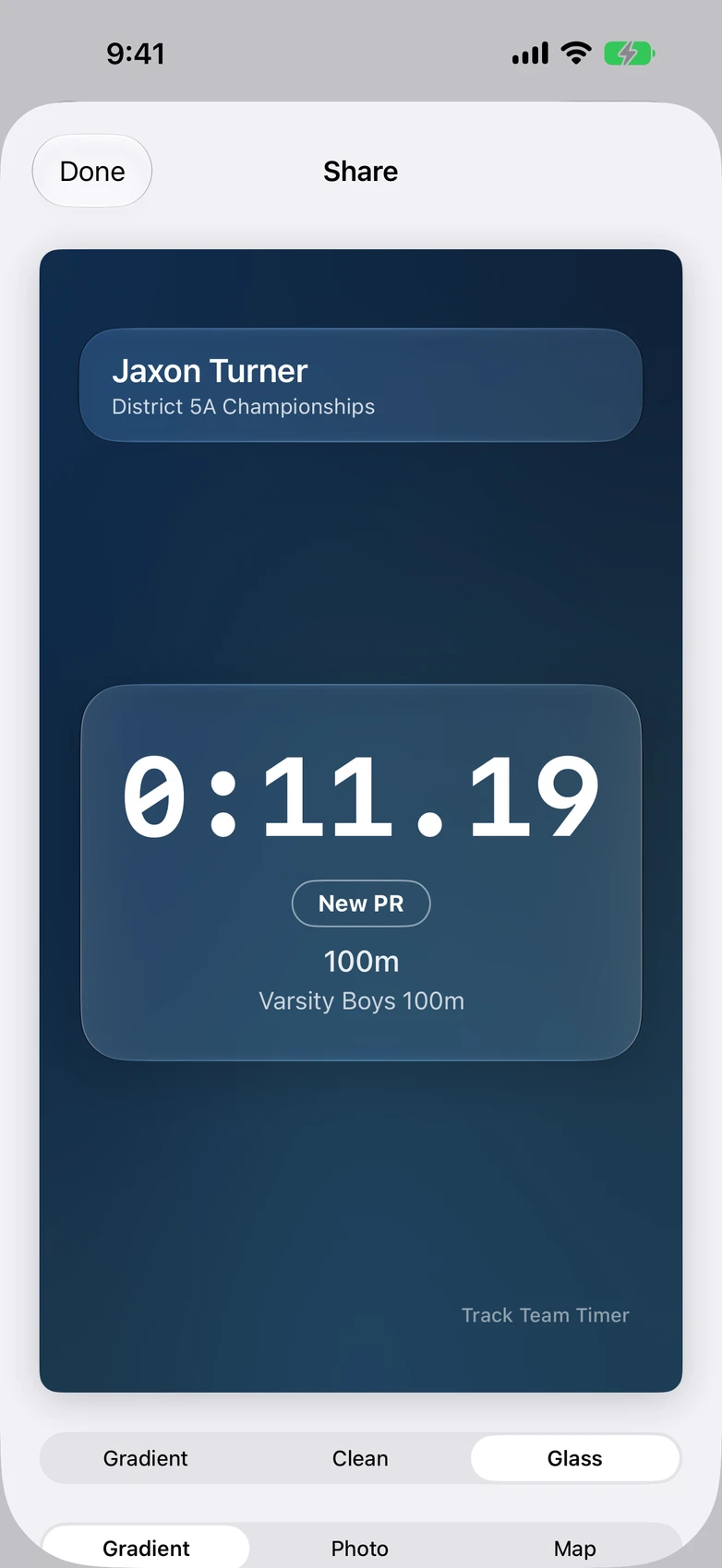 Track Team Timer — share card ready for the group chat